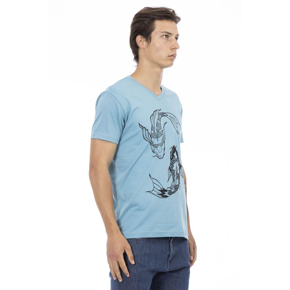 Trussardi Action V-Neck Cotton Blend Tee with Stylish Print - PER.FASHION