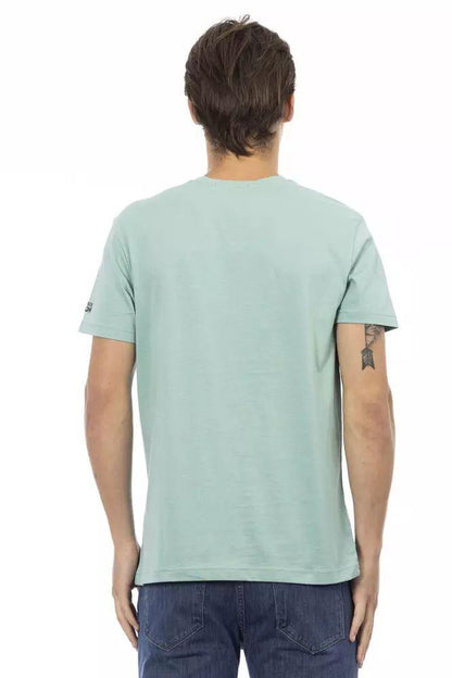 Trussardi Action Vibrant Green V-Neck T-Shirt with Front Print - PER.FASHION