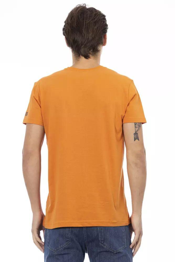 Trussardi Action Vibrant Orange V-Neck Tee with Sleek Print - PER.FASHION
