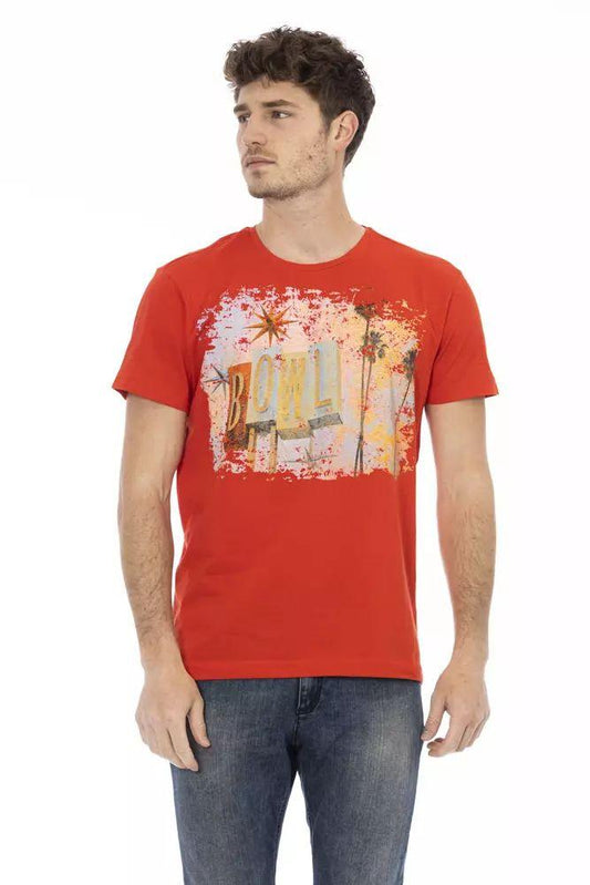 Trussardi Action Vibrant Red Round Neck Tee with Graphic Print - PER.FASHION