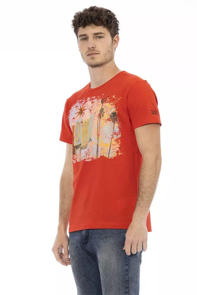 Trussardi Action Vibrant Red Round Neck Tee with Graphic Print - PER.FASHION