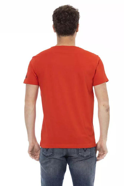 Trussardi Action Vibrant Red Round Neck Tee with Graphic Print - PER.FASHION