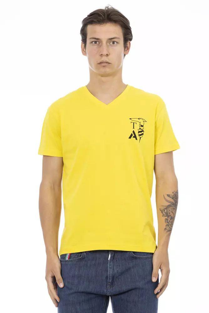 Trussardi Action Vibrant Yellow V-Neck Tee with Chest Print - PER.FASHION