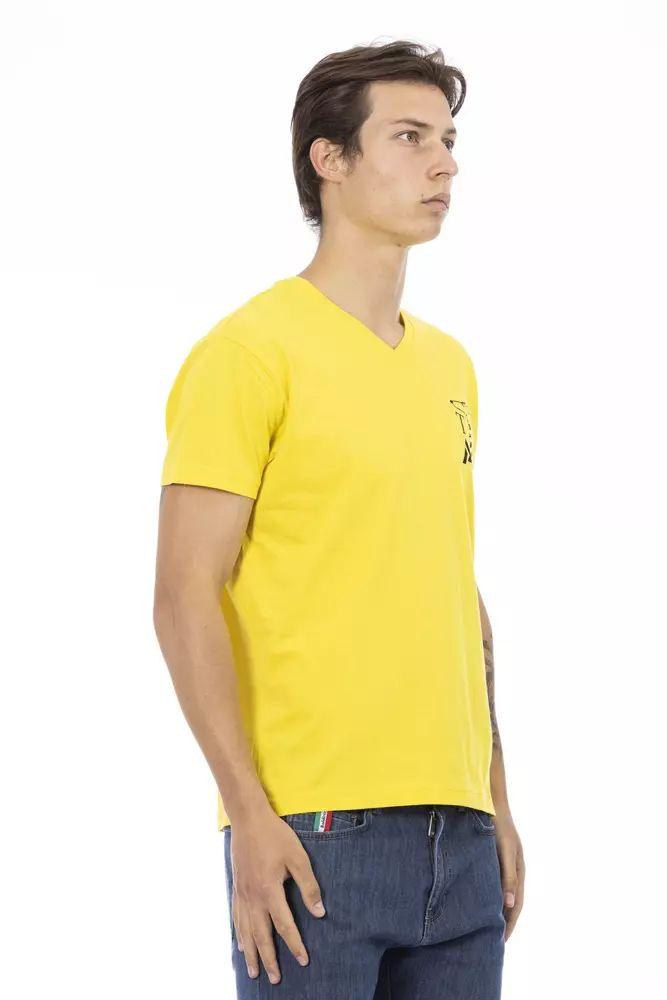 Trussardi Action Vibrant Yellow V-Neck Tee with Chest Print - PER.FASHION