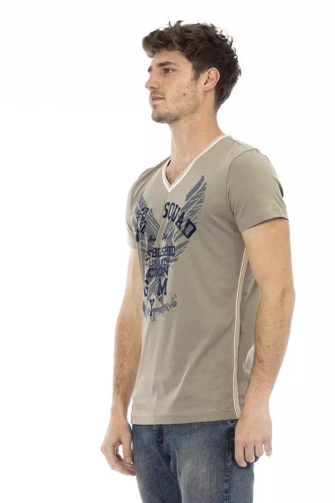 Trussardi Action Vivid Green V-Neck Tee with Front Print - PER.FASHION