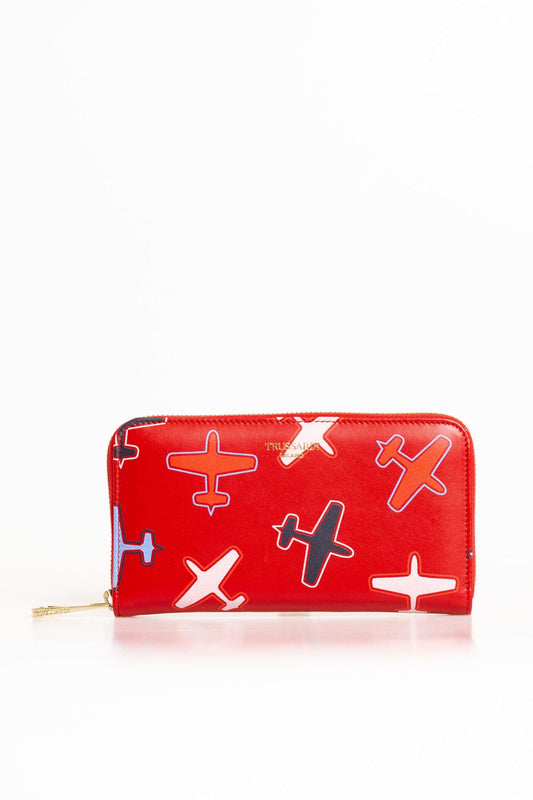 Trussardi Chic Airplane Print Red Leather Wallet - PER.FASHION