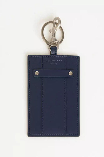 Trussardi Elegant Blue Leather Badge Holder with Key Ring - PER.FASHION