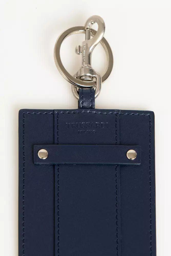 Trussardi Elegant Blue Leather Badge Holder with Key Ring - PER.FASHION