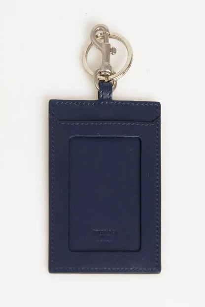 Trussardi Elegant Blue Leather Badge Holder with Key Ring - PER.FASHION