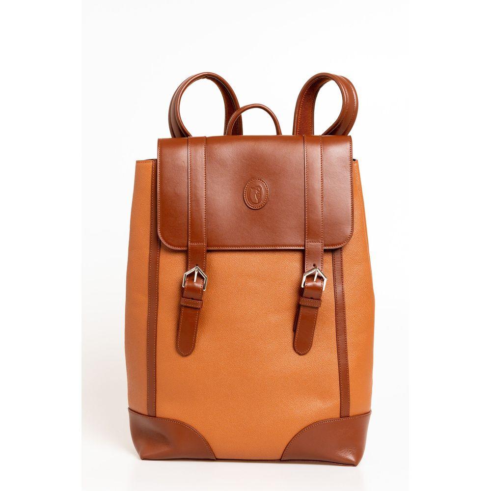 Trussardi Elegant Brown Leather Backpack for Men - PER.FASHION