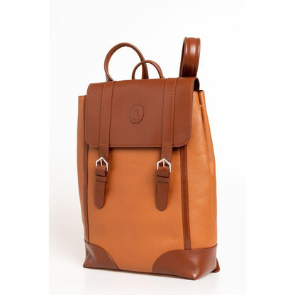 Trussardi Elegant Brown Leather Backpack for Men - PER.FASHION