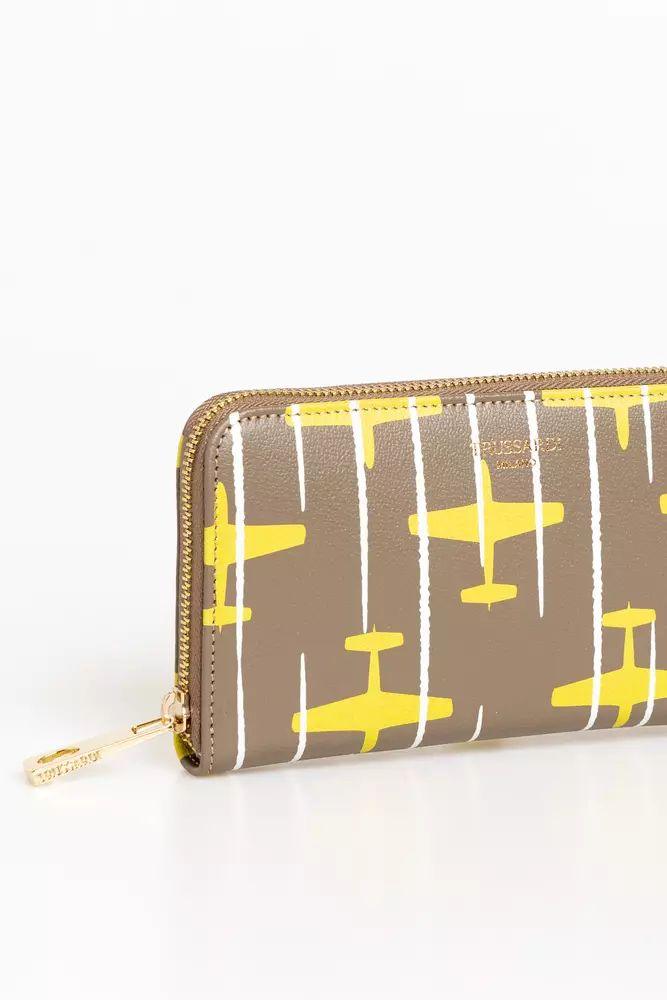Trussardi Elegant Striped Leather Zip Wallet - PER.FASHION