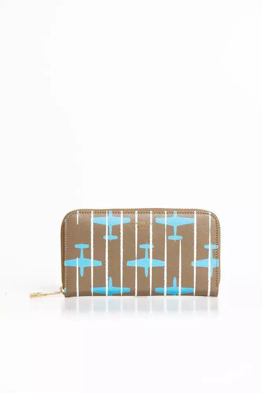 Trussardi Elegant Striped Zip Leather Wallet - PER.FASHION