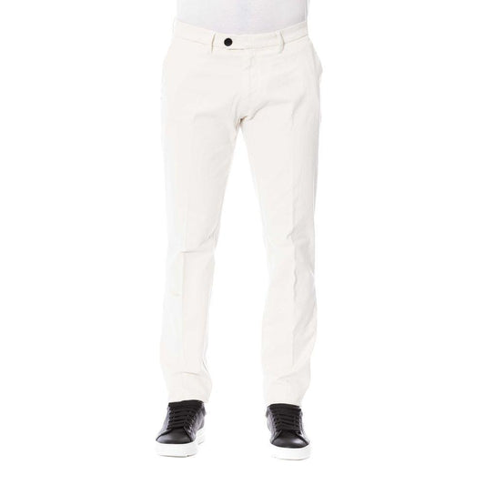 Trussardi Elegant White Cotton Blend Trousers - PER.FASHION