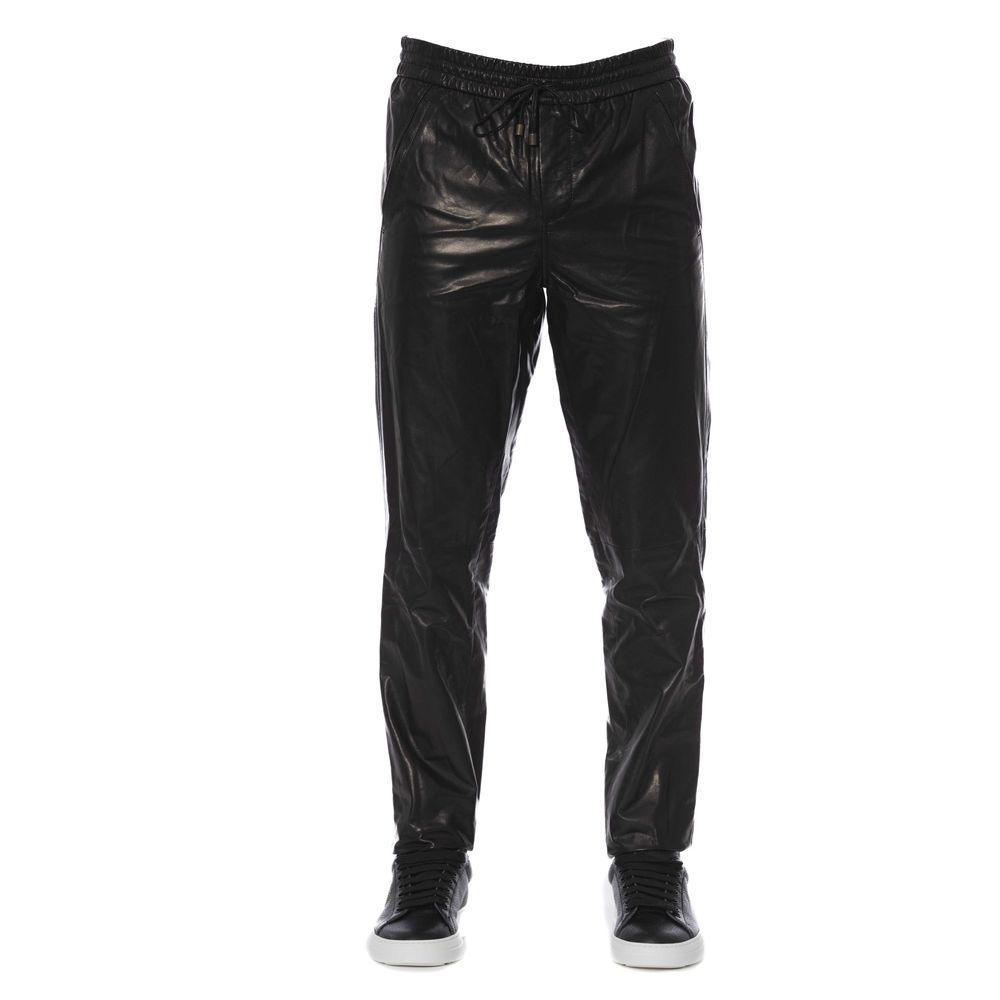 Trussardi Sleek Black Leather Trousers for Men - PER.FASHION