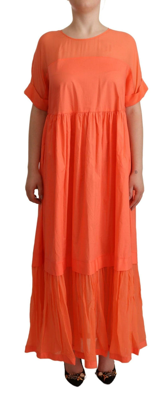 Twinset Elegant Coral Maxi Dress with Short Sleeves - PER.FASHION