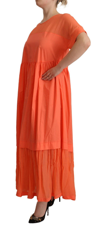 Twinset Elegant Coral Maxi Dress with Short Sleeves - PER.FASHION