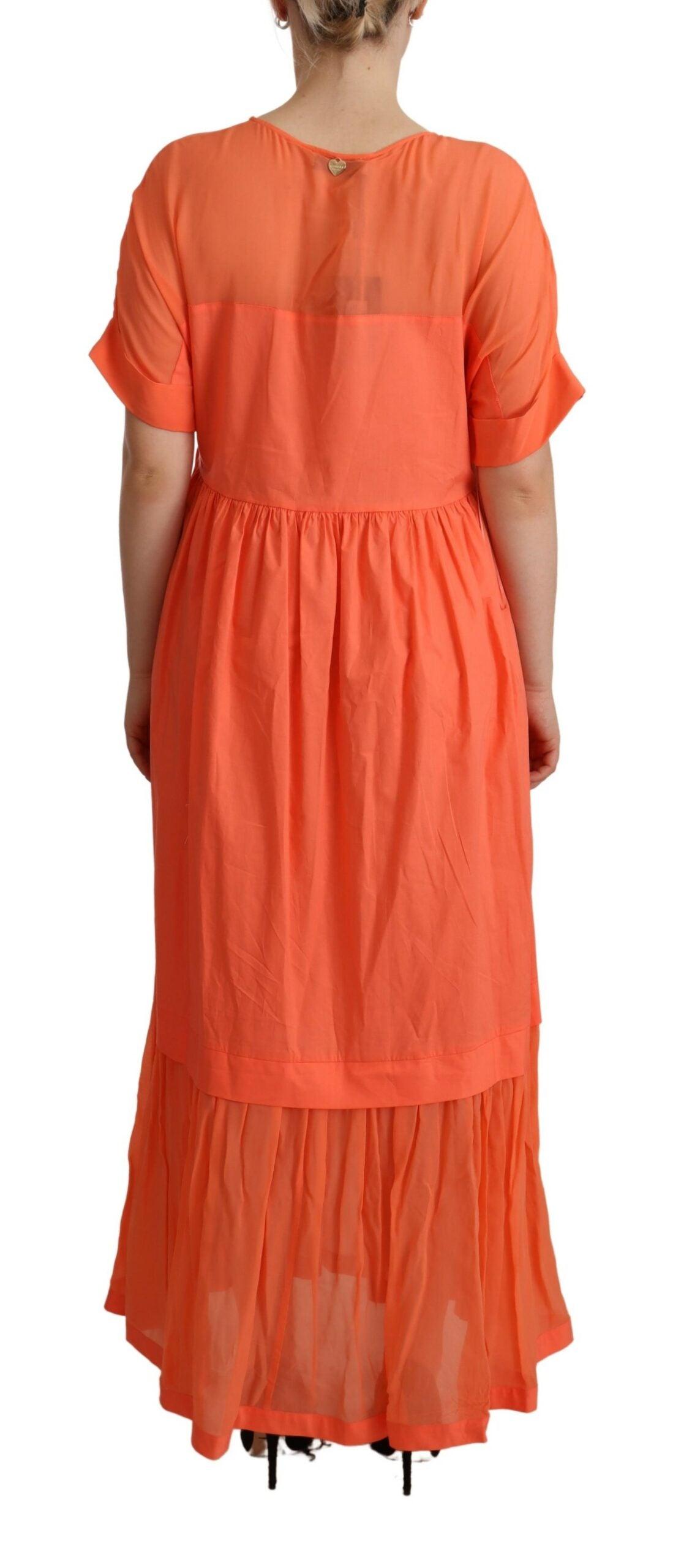 Twinset Elegant Coral Maxi Dress with Short Sleeves - PER.FASHION