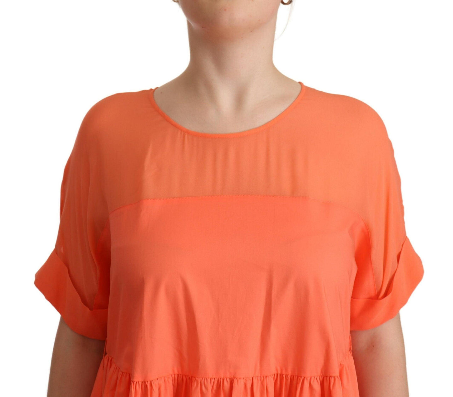 Twinset Elegant Coral Maxi Dress with Short Sleeves - PER.FASHION