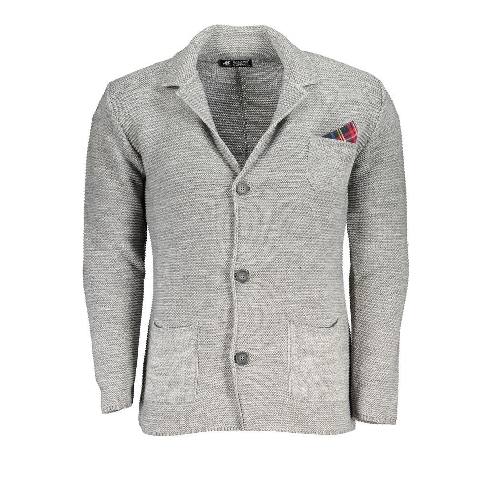 U.S. Grand Polo Chic Gray Cardigan with Elegant Pockets - PER.FASHION