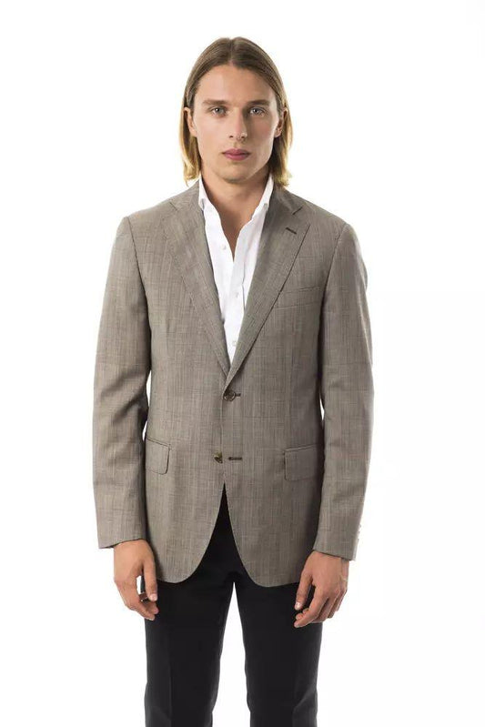 Uominitaliani Elegant Gray Wool Two-Button Blazer - PER.FASHION