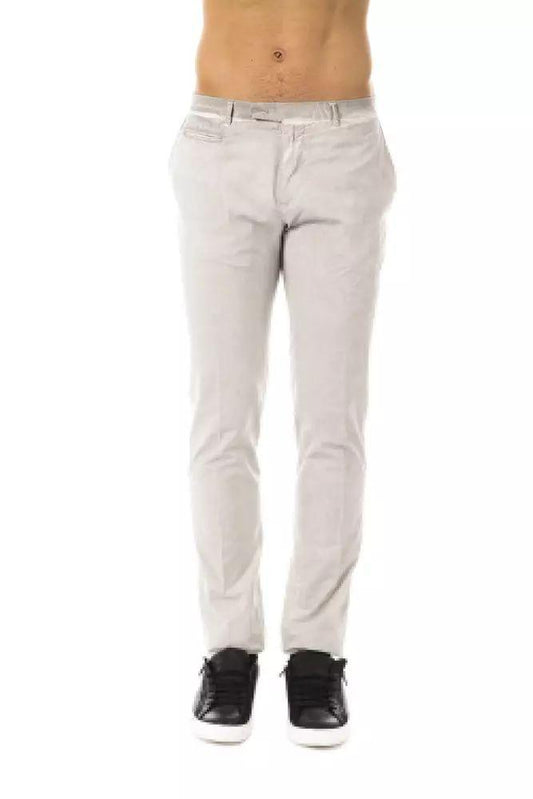 Uominitaliani Sleek Gray Casual Fit Cotton Pants for Men - PER.FASHION