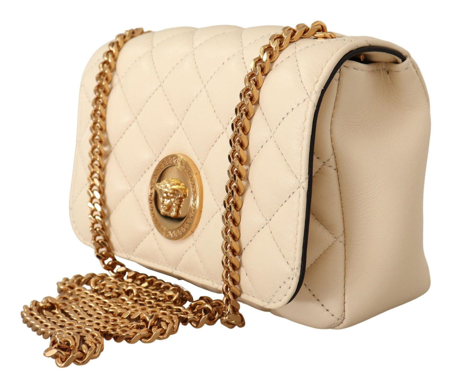 Versace Chic Nappa Leather Crossbody in Purity White - PER.FASHION