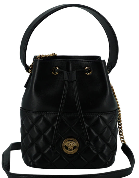 Versace Elegant Black Leather Bucket Shoulder Bag - PER.FASHION