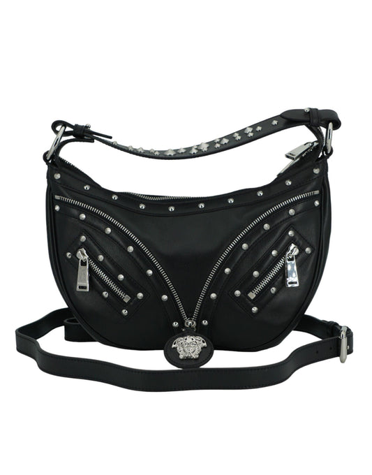 Versace Elegant Black Leather Hobo Shoulder Bag - PER.FASHION
