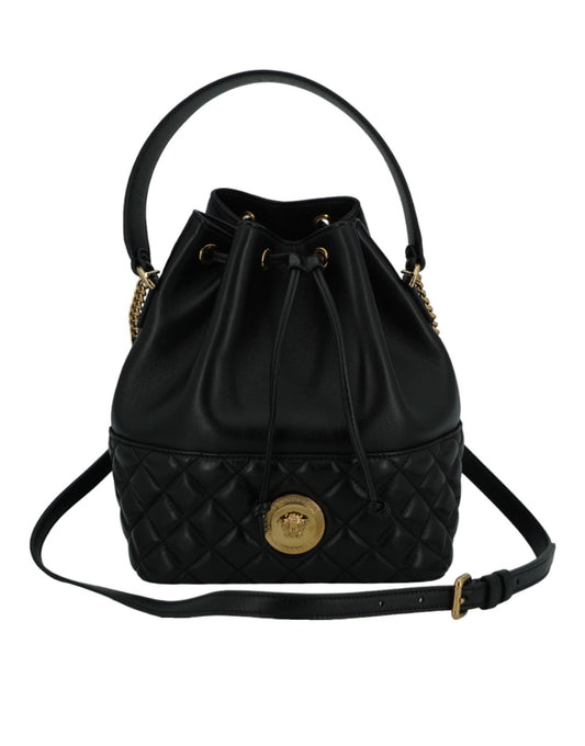 Versace Elegant Black Leather Medusa Bucket Shoulder Bag - PER.FASHION