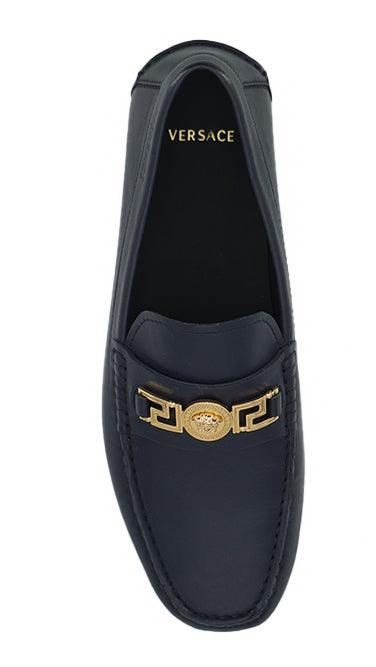 Versace Elegant Navy Blue Calf Leather Loafers - PER.FASHION