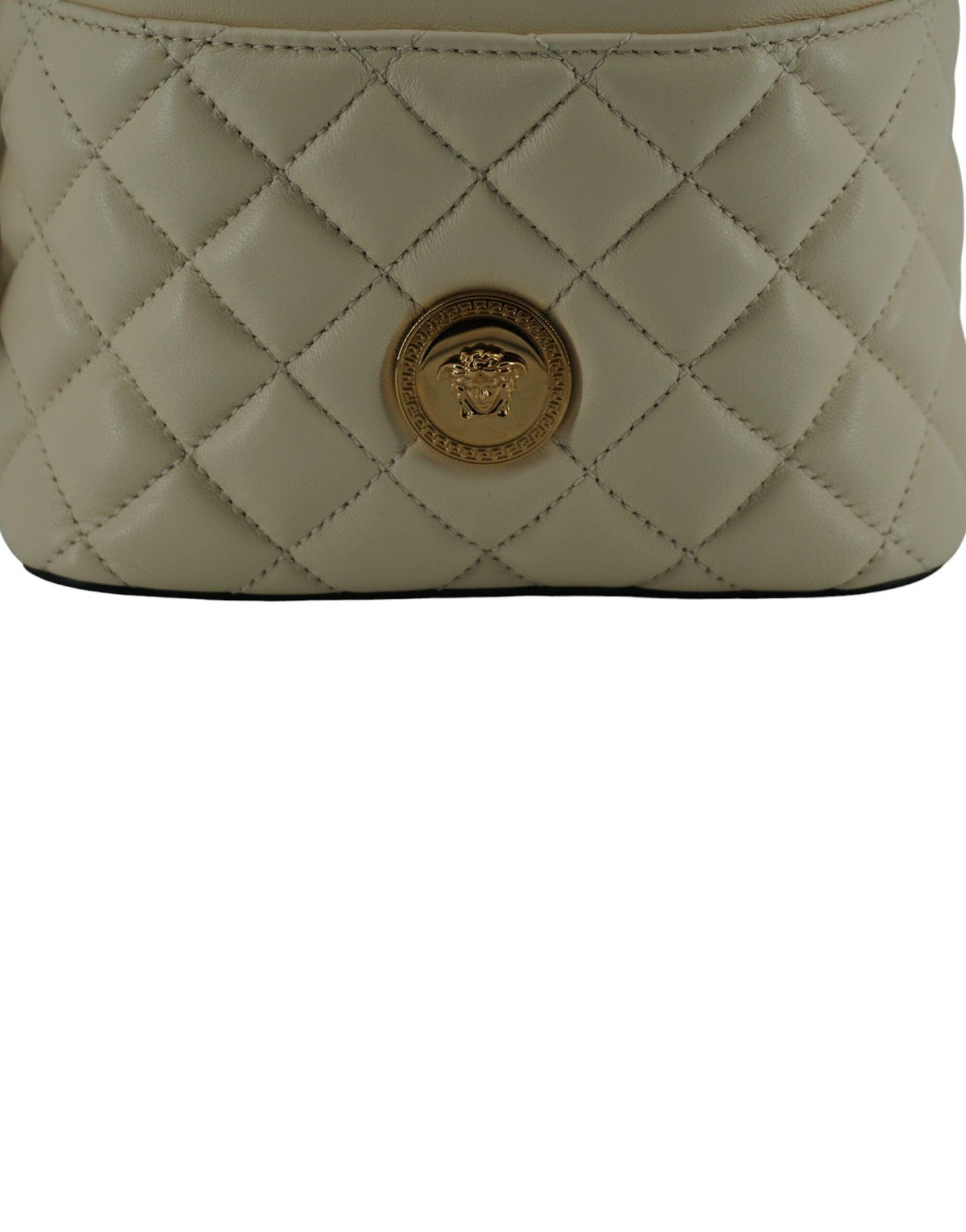 Versace Elegant Small White Leather Bucket Shoulder Bag - PER.FASHION