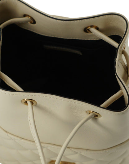Versace Elegant Small White Leather Bucket Shoulder Bag - PER.FASHION