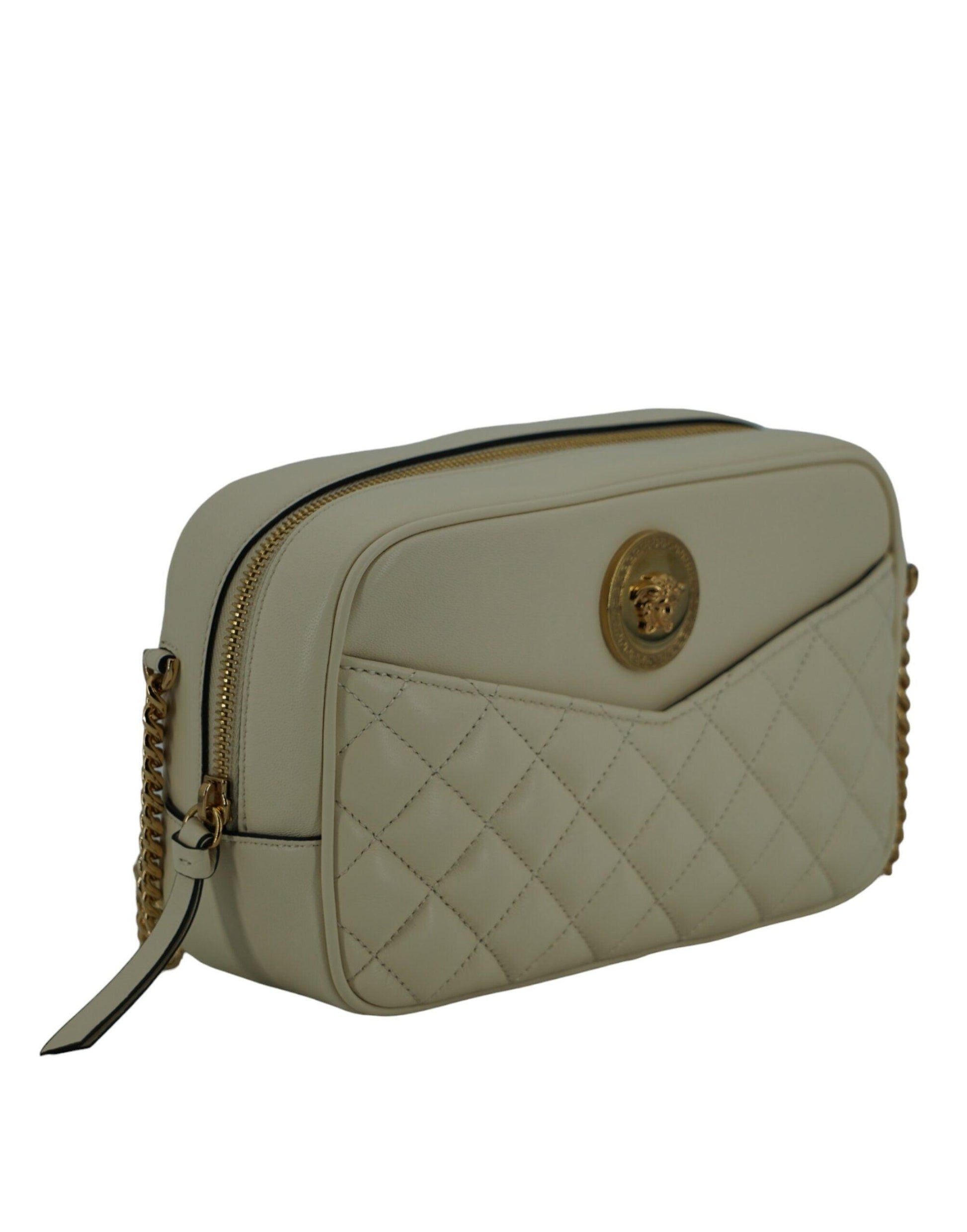 Versace Elegant White Leather Camera Shoulder Bag - PER.FASHION