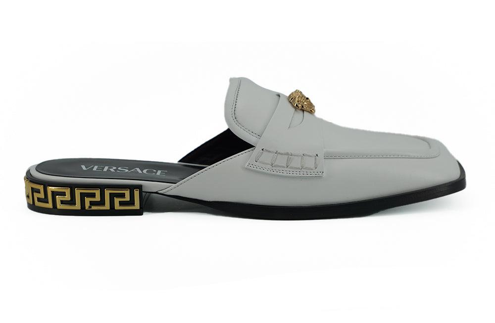 Versace Elegant White Leather Flat Slides - PER.FASHION