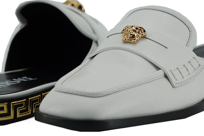 Versace Elegant White Leather Flat Slides - PER.FASHION