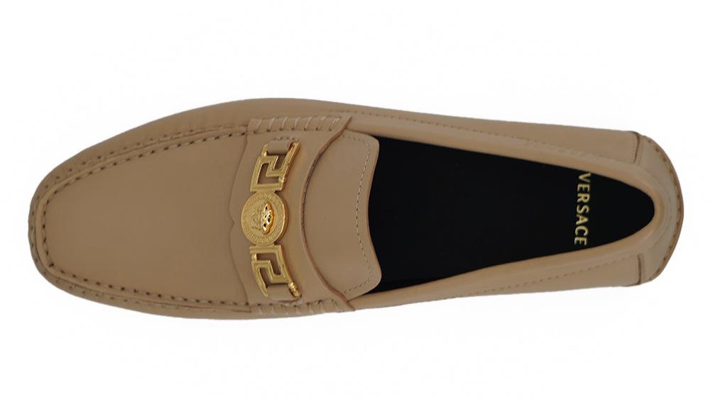 Versace Exquisite Medusa Gold-Tone Leather Loafers - PER.FASHION