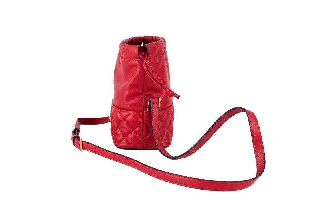 Versace Red Quilted Leather Drawstring Shoulder Bag Bucket Crossbody Handbag - PER.FASHION