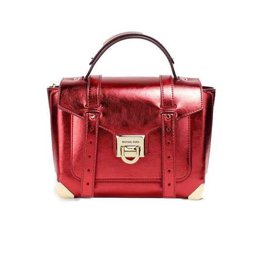 Michael Kors Manhattan Medium Crimson Leather Top Handle School Satchel Bag