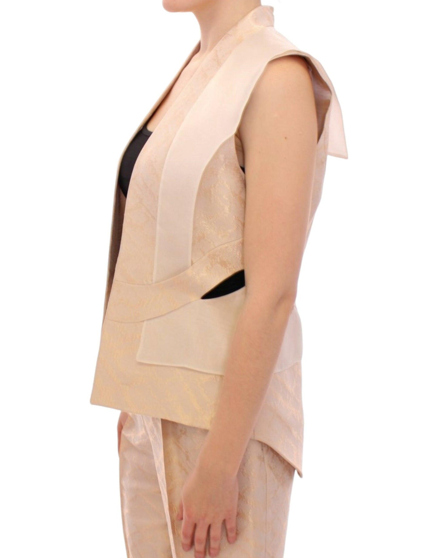 Zeyneptosun Exclusive Beige Brocade Sleeveless Vest - PER.FASHION