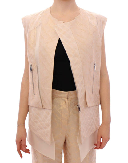 Zeyneptosun Exquisite Beige Brocade Sleeveless Jacket Vest - PER.FASHION