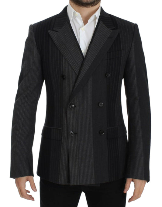 Dolce &amp; Gabbana Elegante blazer slim in lana a righe grigie