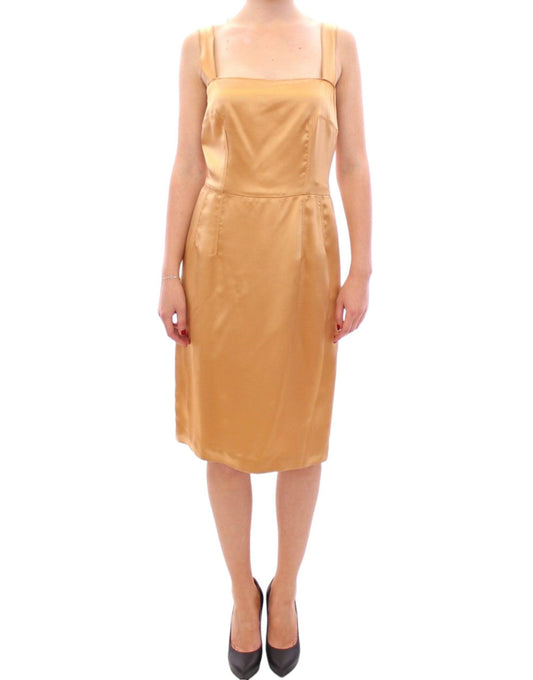 Dolce & Gabbana Elegant Bronze Silk Knee-Length Sheath Dress - PER.FASHION