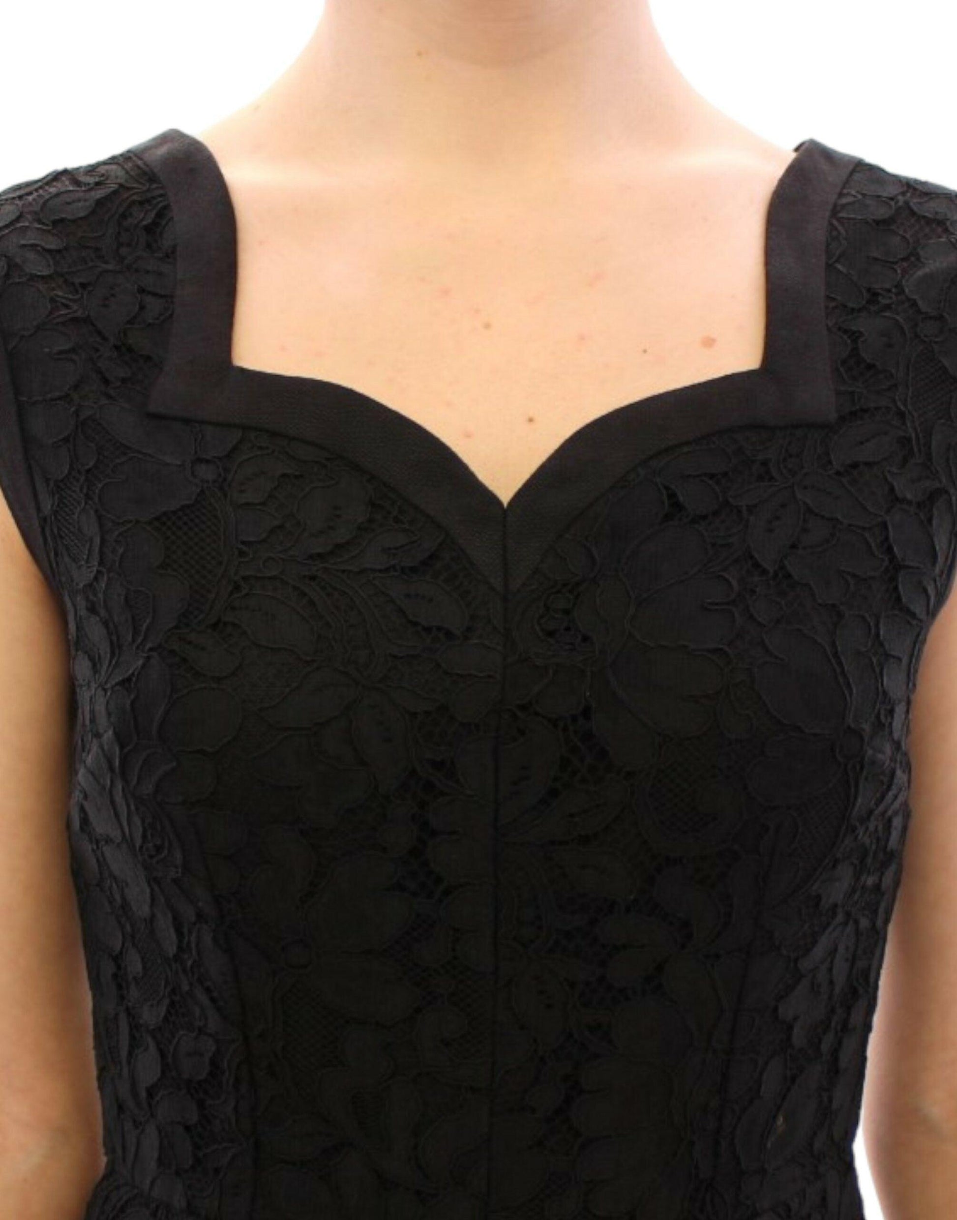 Dolce & Gabbana Elegant Black Floral Lace Dress - PER.FASHION