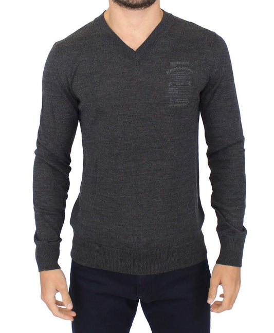 Ermanno Scervino Шикарный серый пуловер из смесовой шерсти с v-образным вырезом