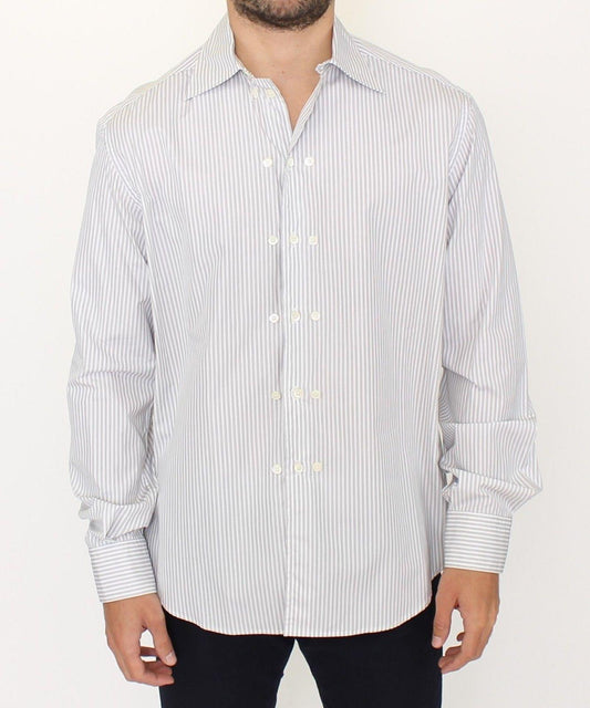 Ermanno Scervino Elegant White and Gray Striped Cotton Shirt
