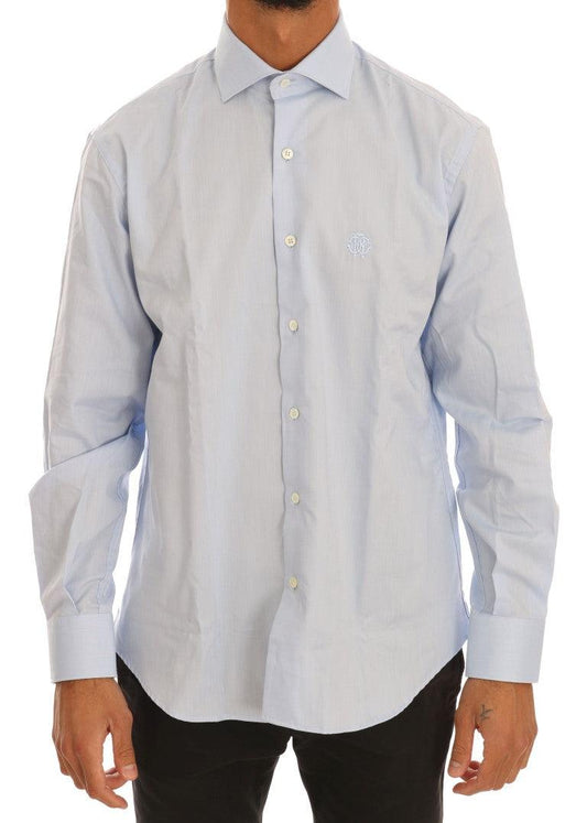 Голубая хлопковая классическая рубашка Cavalli