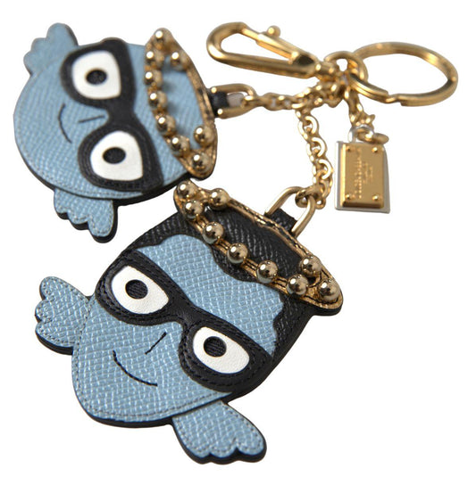 Dolce & Gabbana Chic Blue Leather Keychain with Gold Accents