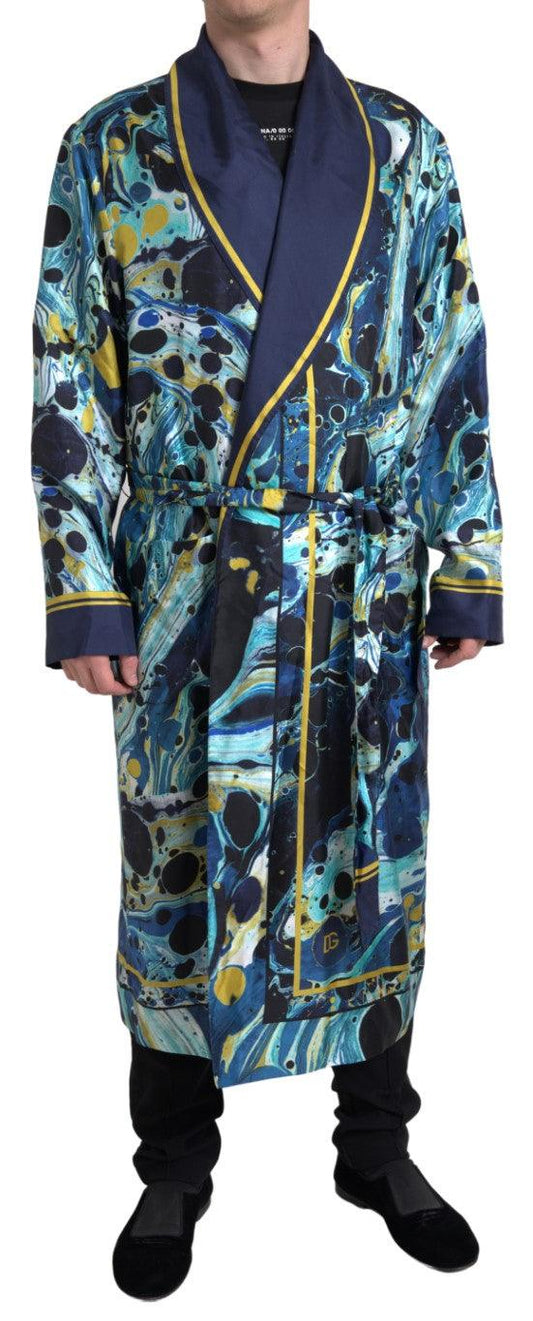 Dolce &amp; Gabbana Длинный шелковый халат мраморно-синего цвета, роскошная одежда для сна