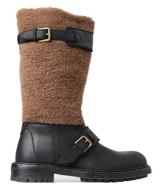 Dolce & Gabbana Black Shearling Leather Long Boots